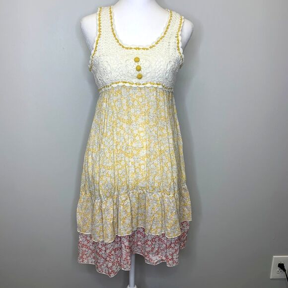 VTG Womens Funky People‎ Crochet Floral Dress Boho Cottage Mixed Media Size Med - Picture 2 of 13